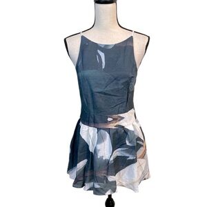 Anthropologie Ellender Muted Blue Gray Botanical Cotton/Linen Peplum Top Size 4